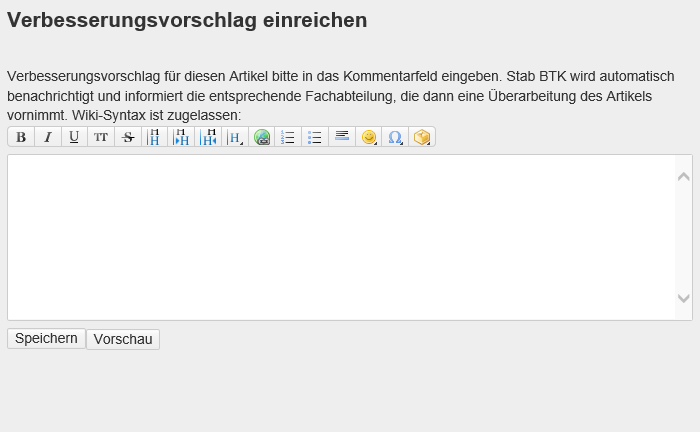 Formular zur Übersendung eines Verbesserungsvorschlags